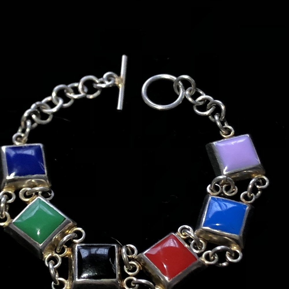 Vintage Mexico 925 Sterling Silver Multi-Stone Bracelet 7.25" - Picture 5 of 10
